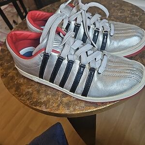 K-Swiss Womens Silver and Black Leather Sneakers Size 9.5 Vintage
